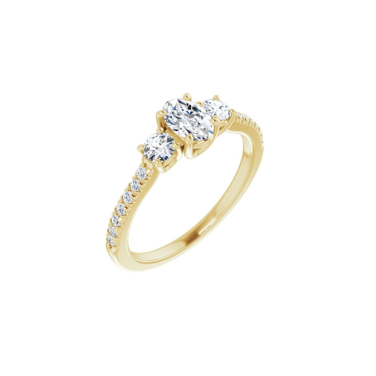 Natural Diamond Oval Accented Three-Stone Engagement Ring Semi-Mount - 14K Yellow Gold - Series 123960
