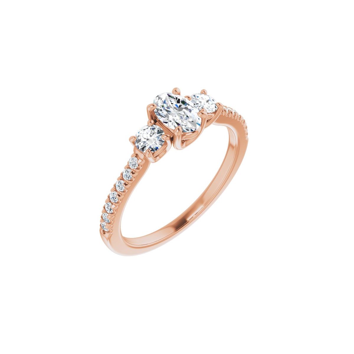 Natural Diamond Oval Accented Three-Stone Engagement Ring Semi-Mount - 14K Rose Gold - Series 123960
