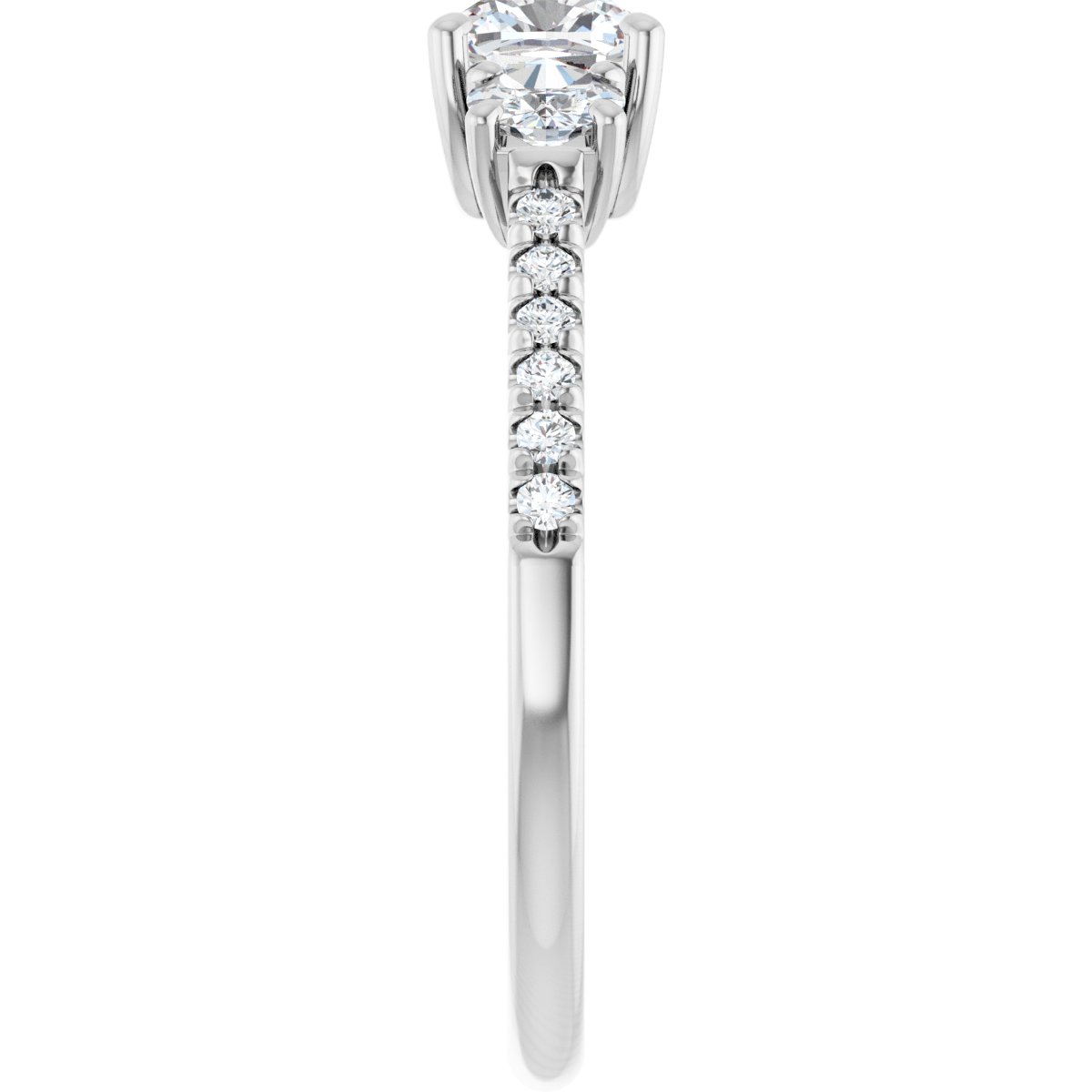 Cushion Accented Three-Stone Engagement Ring Semi-Mount - gallery - Series 123960