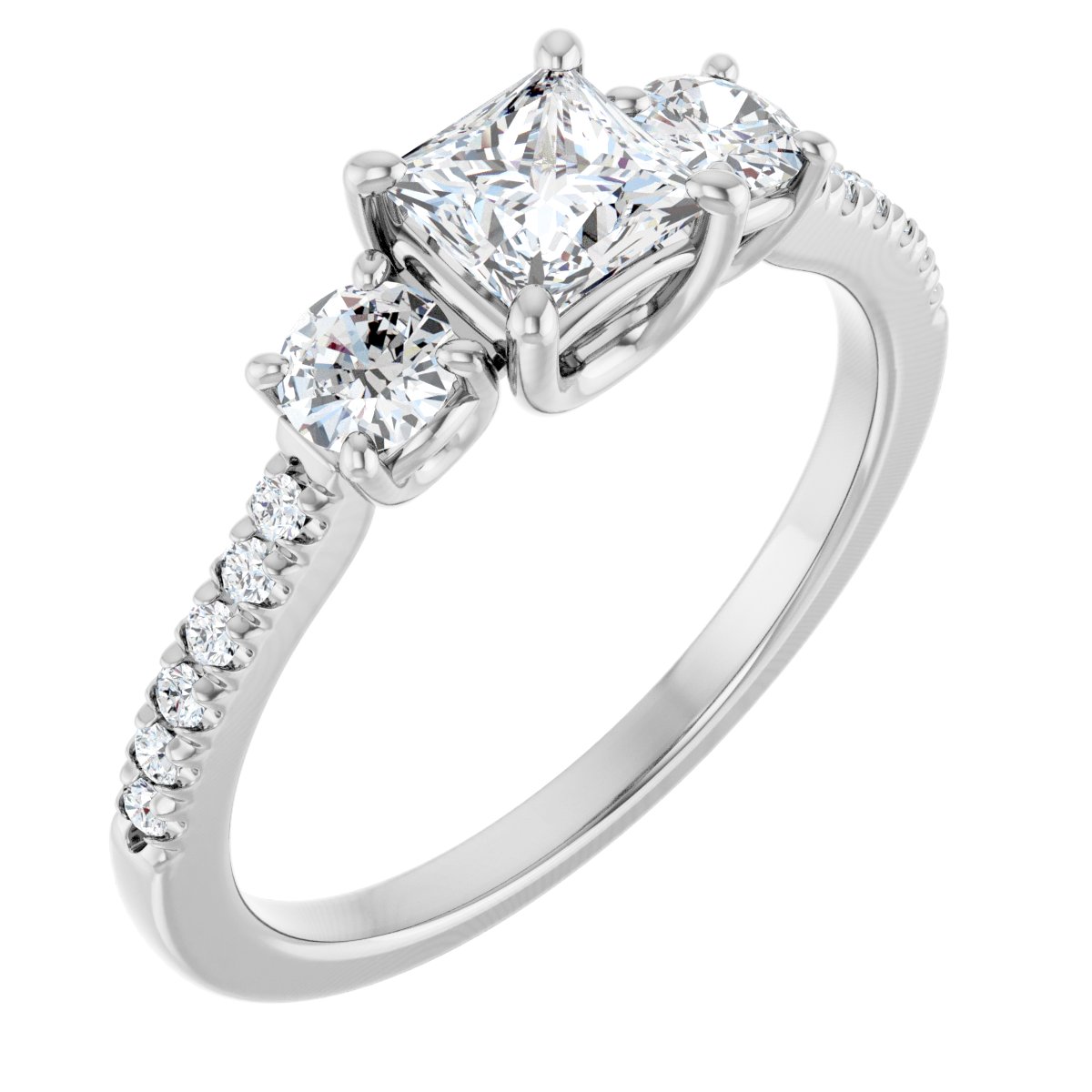Natural Diamond Square Accented Three-Stone Engagement Ring Semi-Mount - Platinum - Series 123960