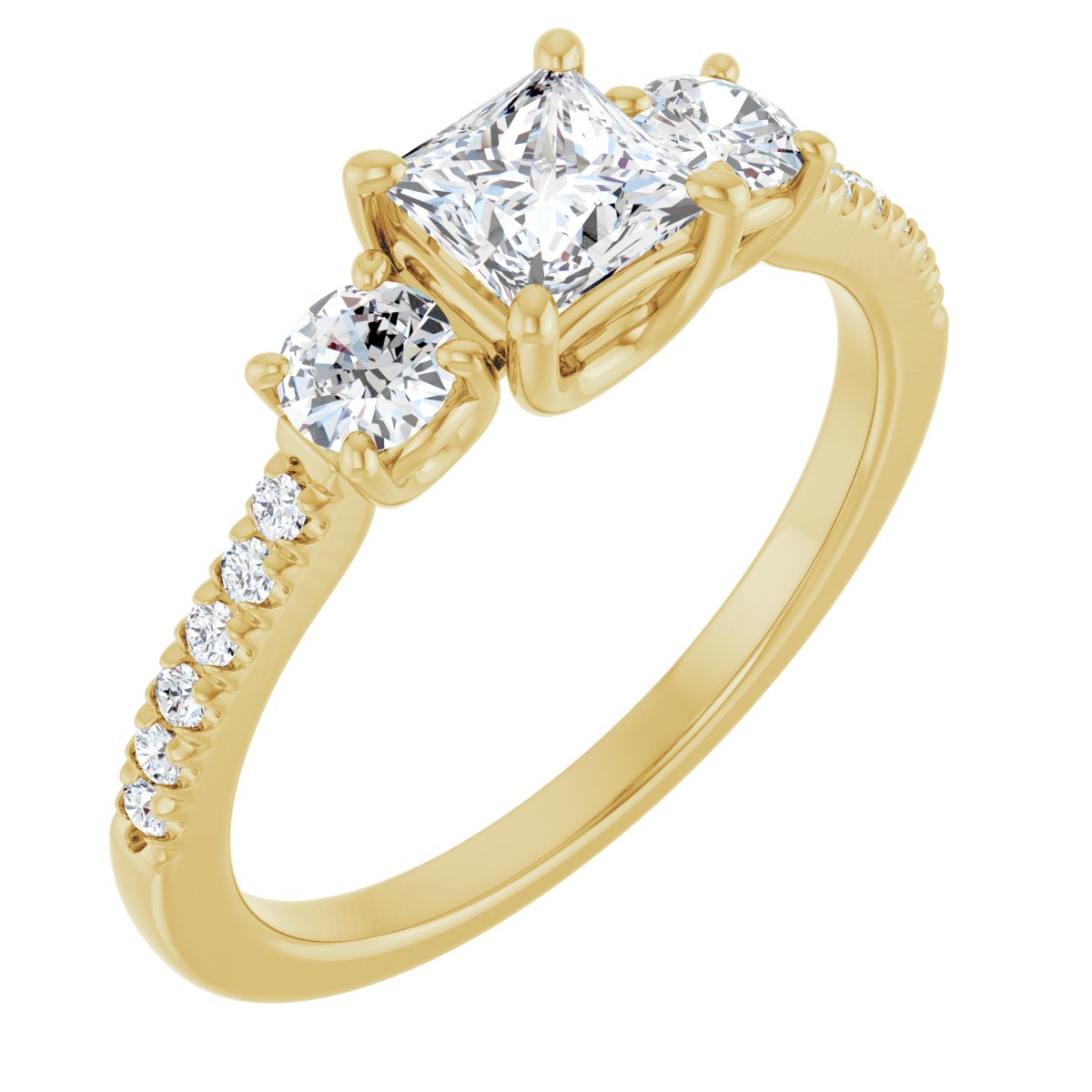 Natural Diamond Square Accented Three-Stone Engagement Ring Semi-Mount - 14K Yellow Gold - Series 123960