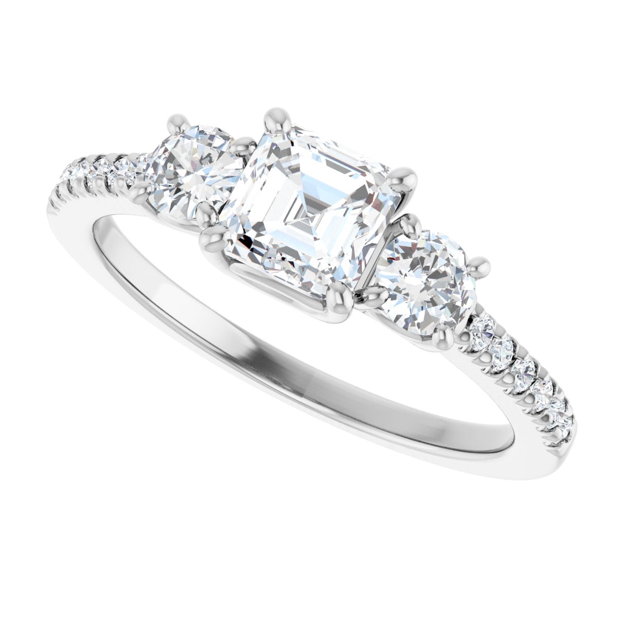 Asscher Accented Three-Stone Engagement Ring Semi-Mount - gallery - Series 123960