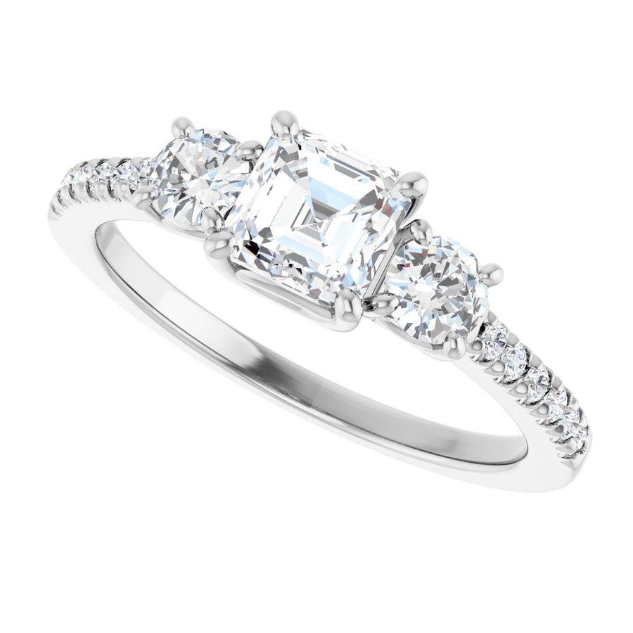 Asscher Accented Three-Stone Engagement Ring Semi-Mount - gallery - Series 123960