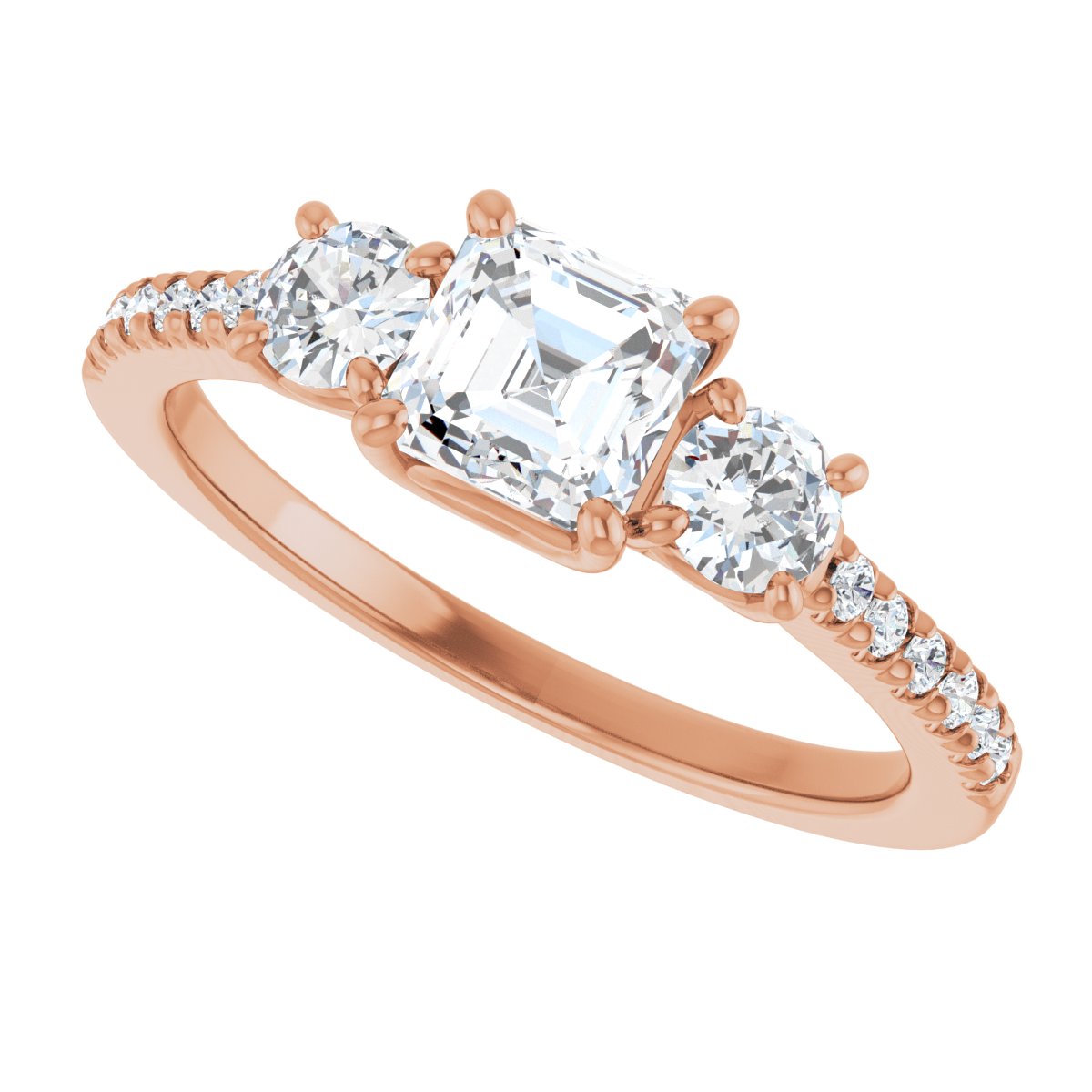 Asscher Accented Three-Stone Engagement Ring Semi-Mount - gallery - Series 123960
