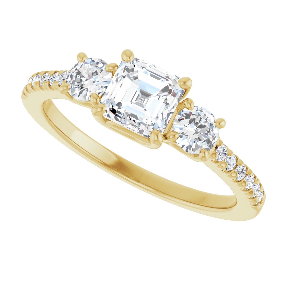 Asscher Accented Three-Stone Engagement Ring Semi-Mount - gallery - Series 123960
