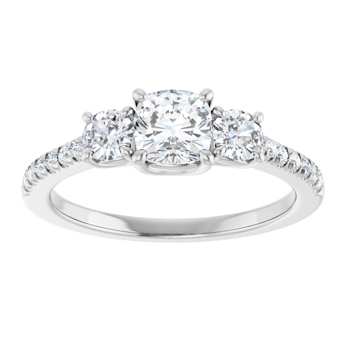 Cushion Accented Three-Stone Engagement Ring Semi-Mount - gallery - Series 123960