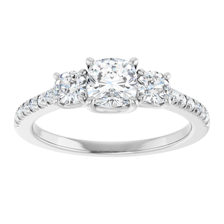 Cushion Accented Three-Stone Engagement Ring Semi-Mount - gallery - Series 123960