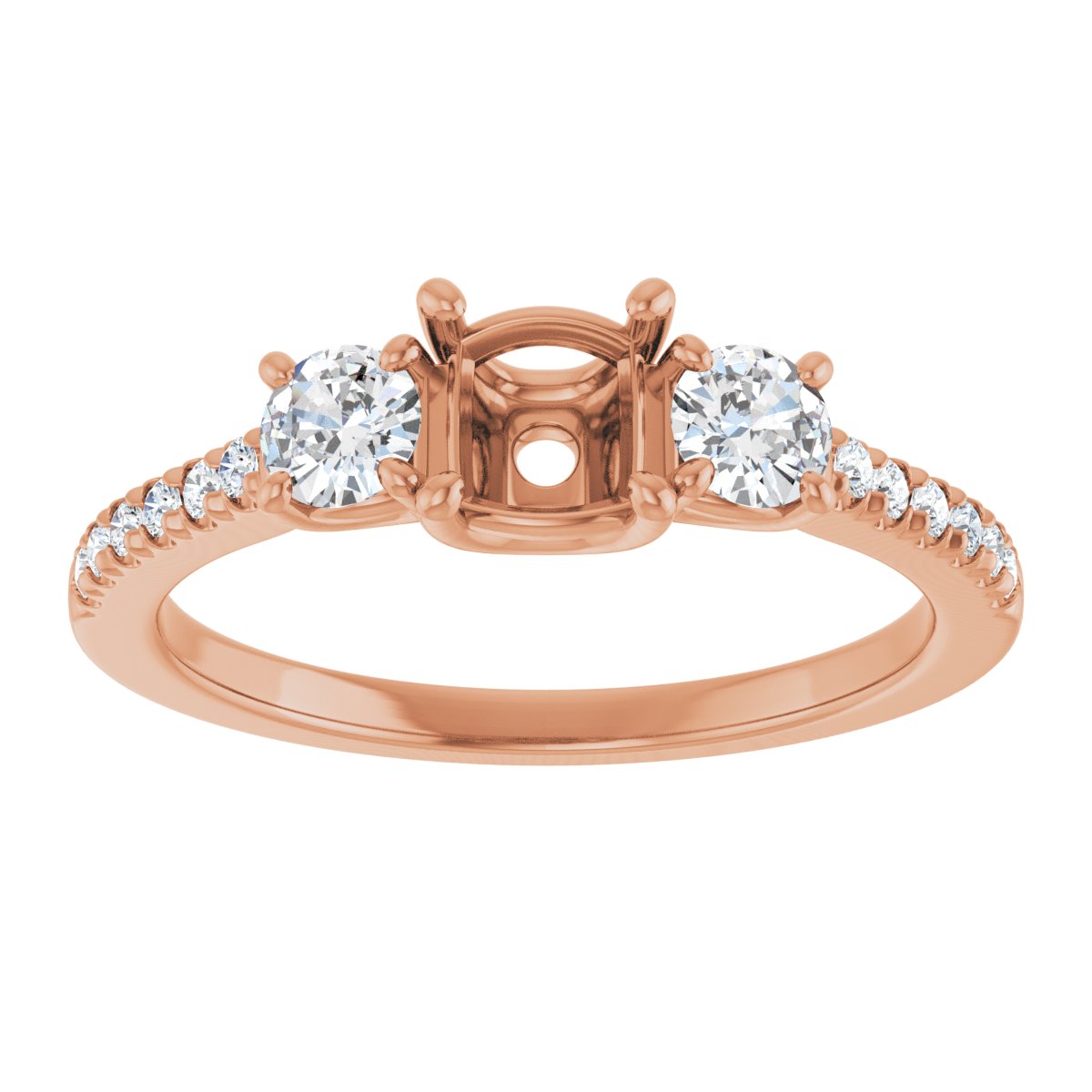 Cushion Accented Three-Stone Engagement Ring Semi-Mount - gallery - Series 123960