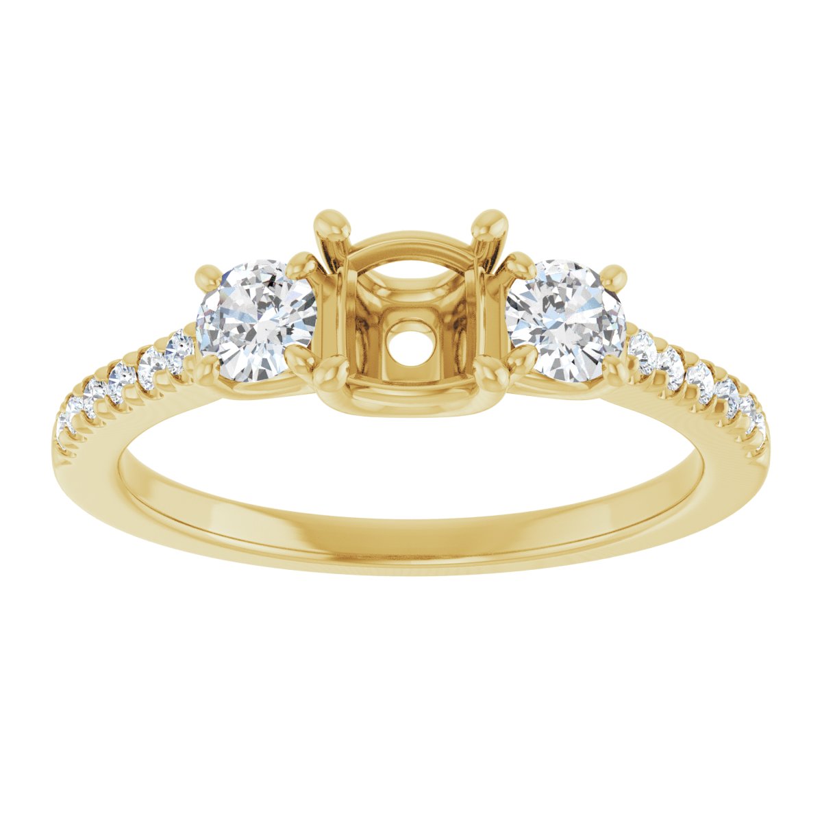 Cushion Accented Three-Stone Engagement Ring Semi-Mount - gallery - Series 123960