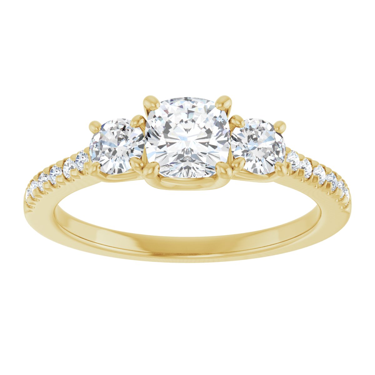 Cushion Accented Three-Stone Engagement Ring Semi-Mount - gallery - Series 123960
