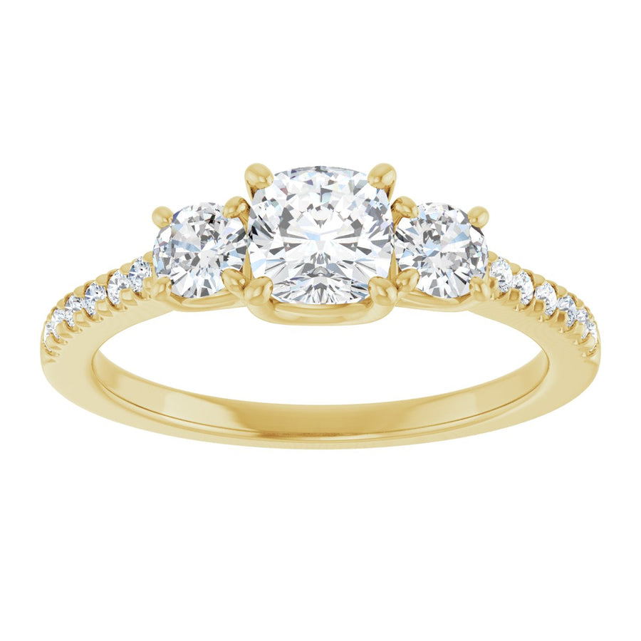 Cushion Accented Three-Stone Engagement Ring Semi-Mount - gallery - Series 123960