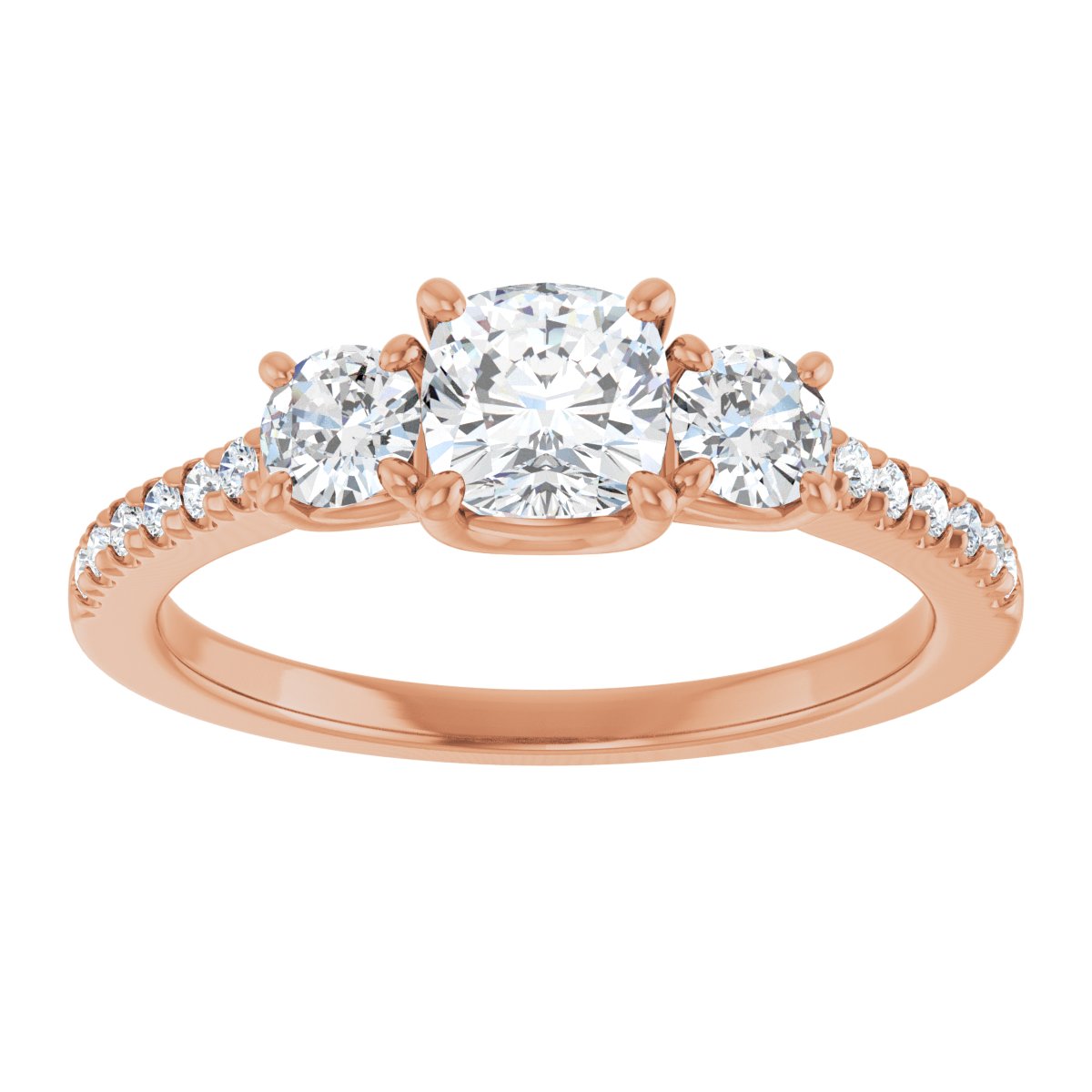 Cushion Accented Three-Stone Engagement Ring Semi-Mount - gallery - Series 123960