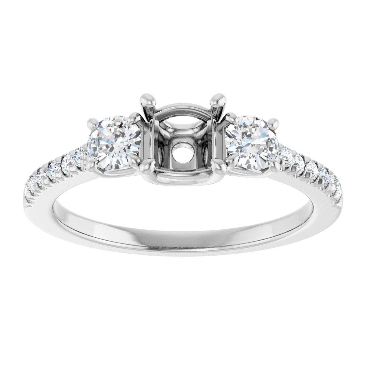 Cushion Accented Three-Stone Engagement Ring Semi-Mount - gallery - Series 123960