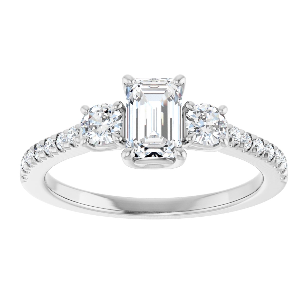 Emerald Accented Three-Stone Engagement Ring Semi-Mount - gallery - Series 123960