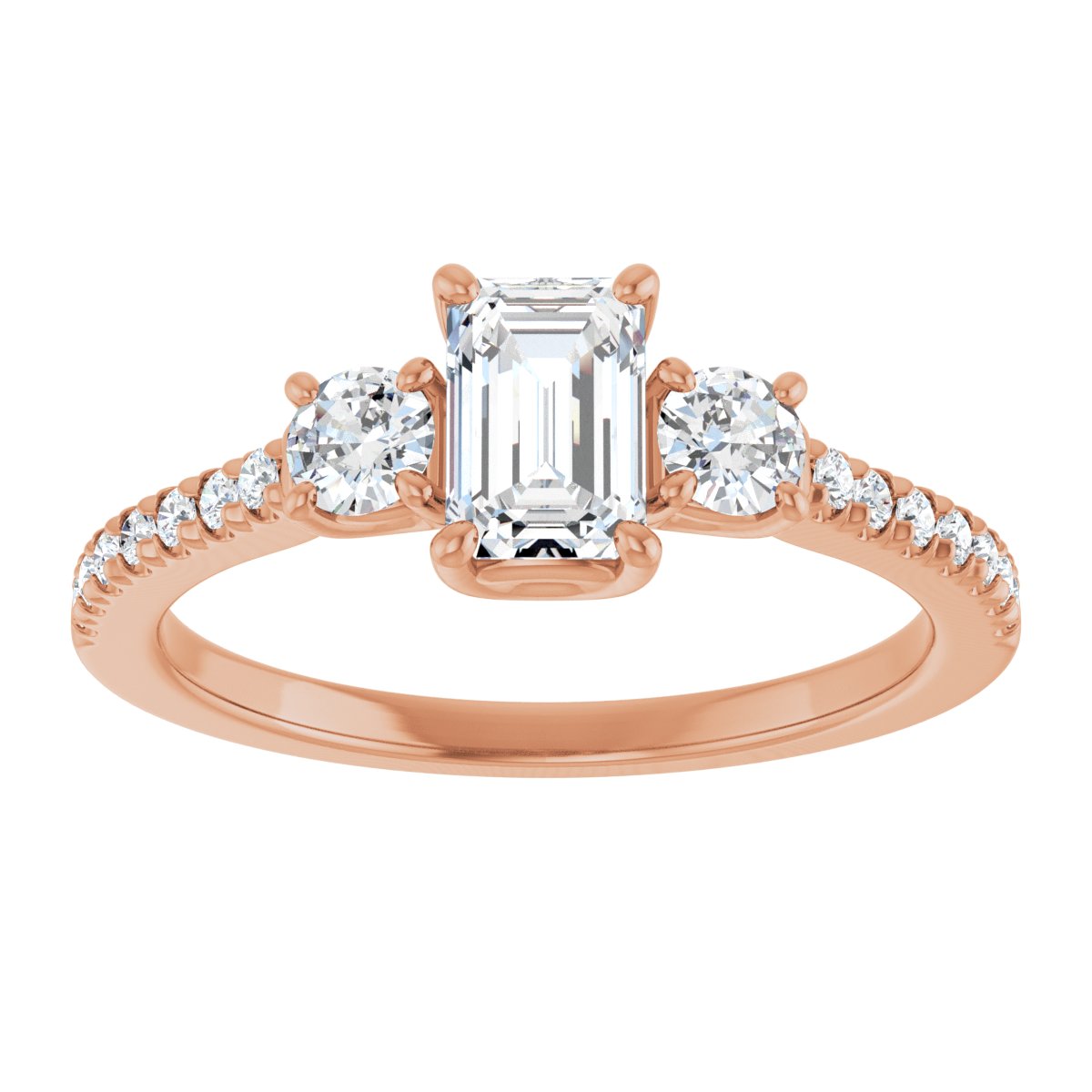 Emerald Accented Three-Stone Engagement Ring Semi-Mount - gallery - Series 123960