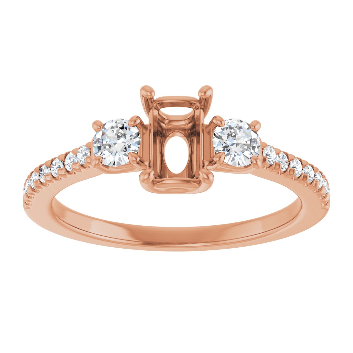 Emerald Accented Three-Stone Engagement Ring Semi-Mount - gallery - Series 123960
