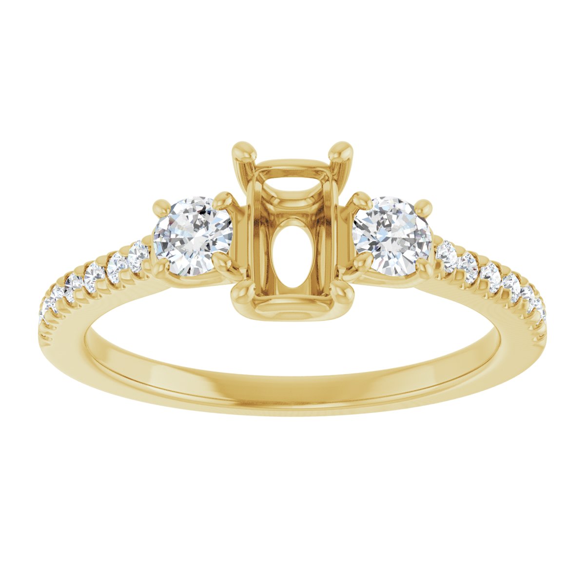 Emerald Accented Three-Stone Engagement Ring Semi-Mount - gallery - Series 123960