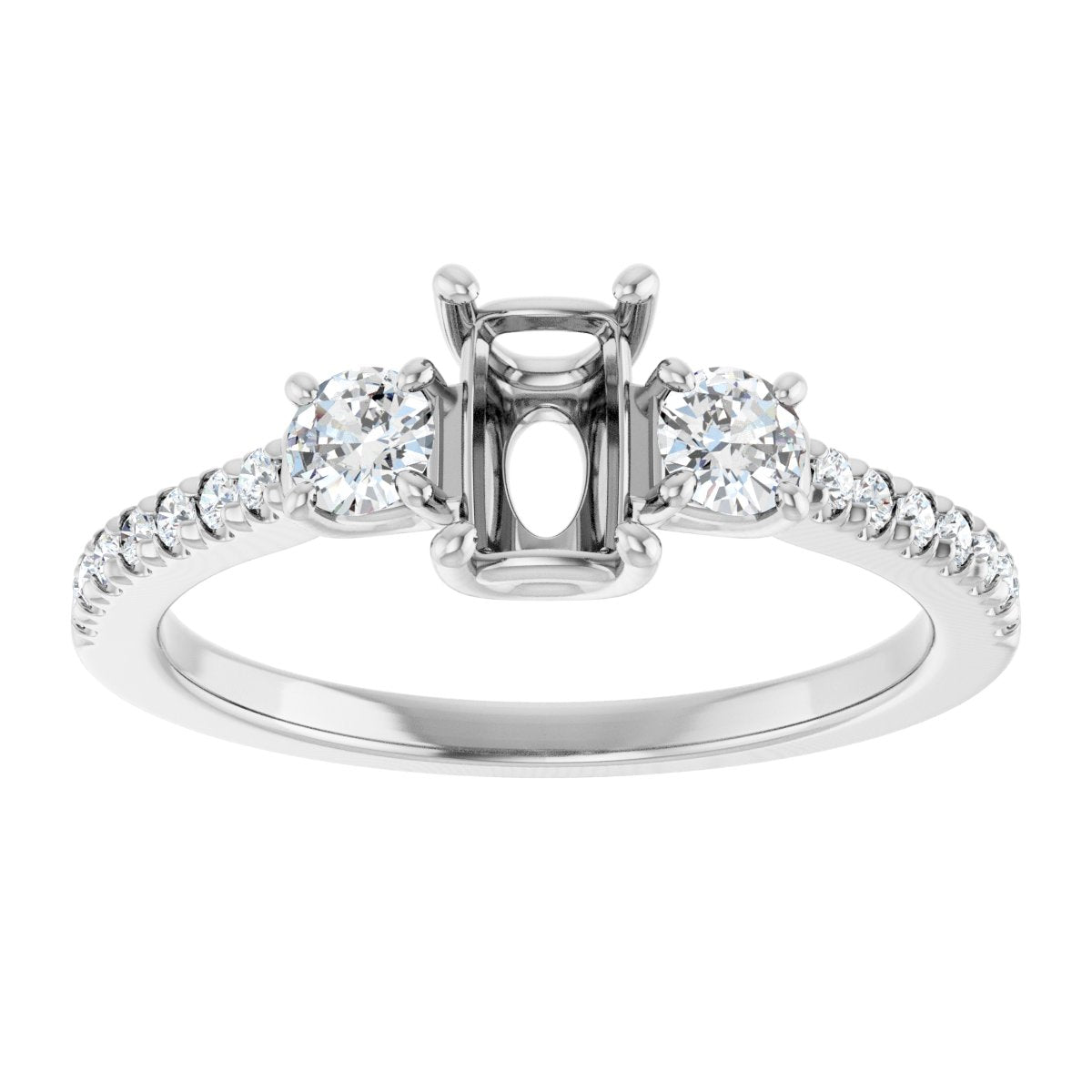 Emerald Accented Three-Stone Engagement Ring Semi-Mount - gallery - Series 123960