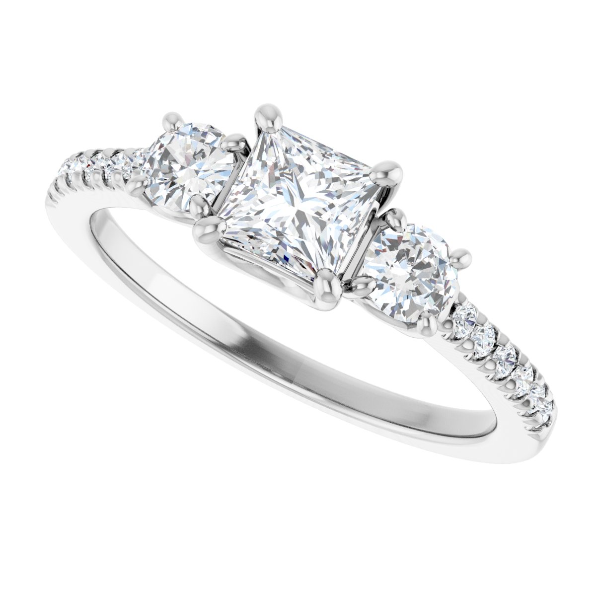 Square Accented Three-Stone Engagement Ring Semi-Mount - gallery - Series 123960