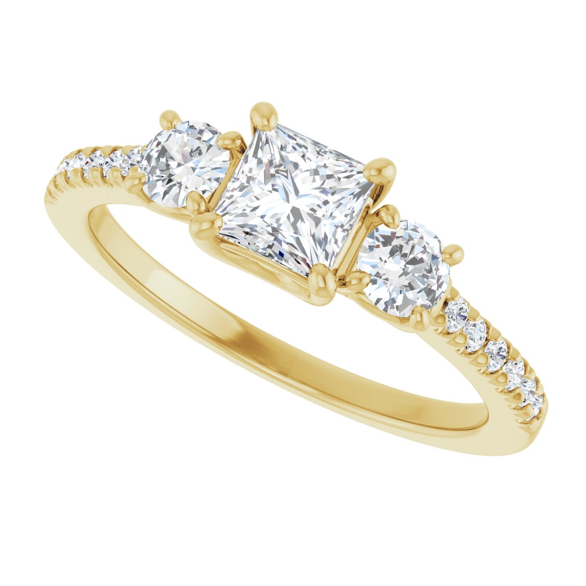 Square Accented Three-Stone Engagement Ring Semi-Mount - gallery - Series 123960