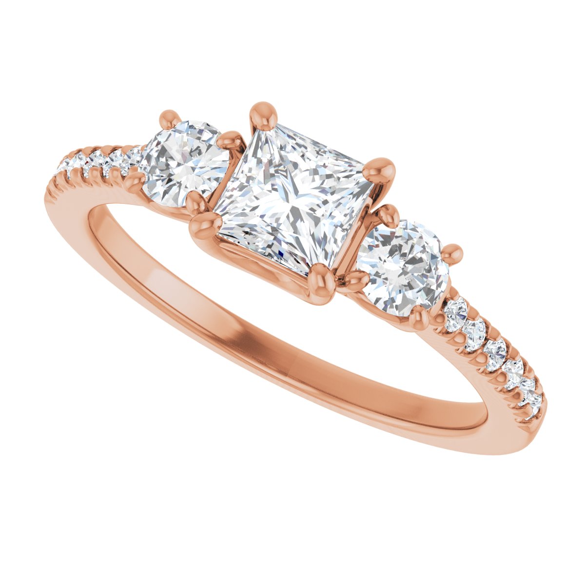 Square Accented Three-Stone Engagement Ring Semi-Mount - gallery - Series 123960