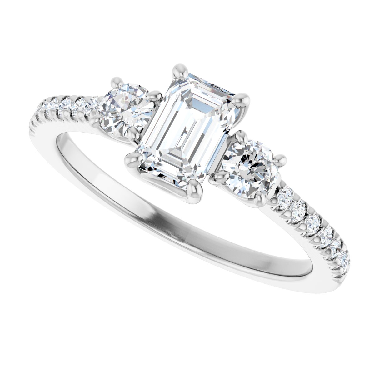 Emerald Accented Three-Stone Engagement Ring Semi-Mount - gallery - Series 123960