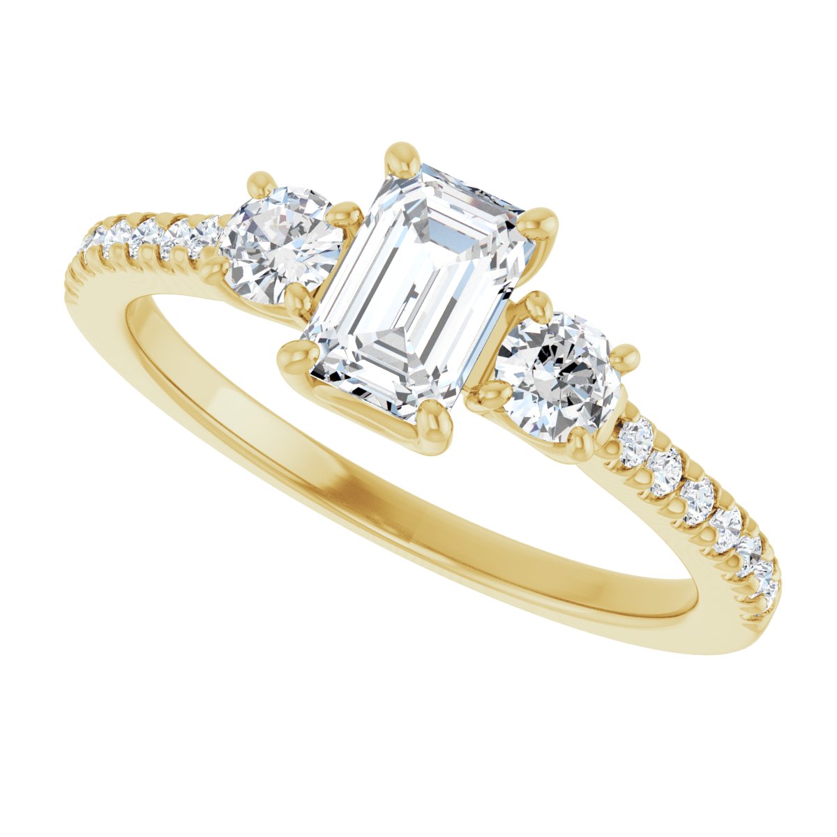 Emerald Accented Three-Stone Engagement Ring Semi-Mount - gallery - Series 123960
