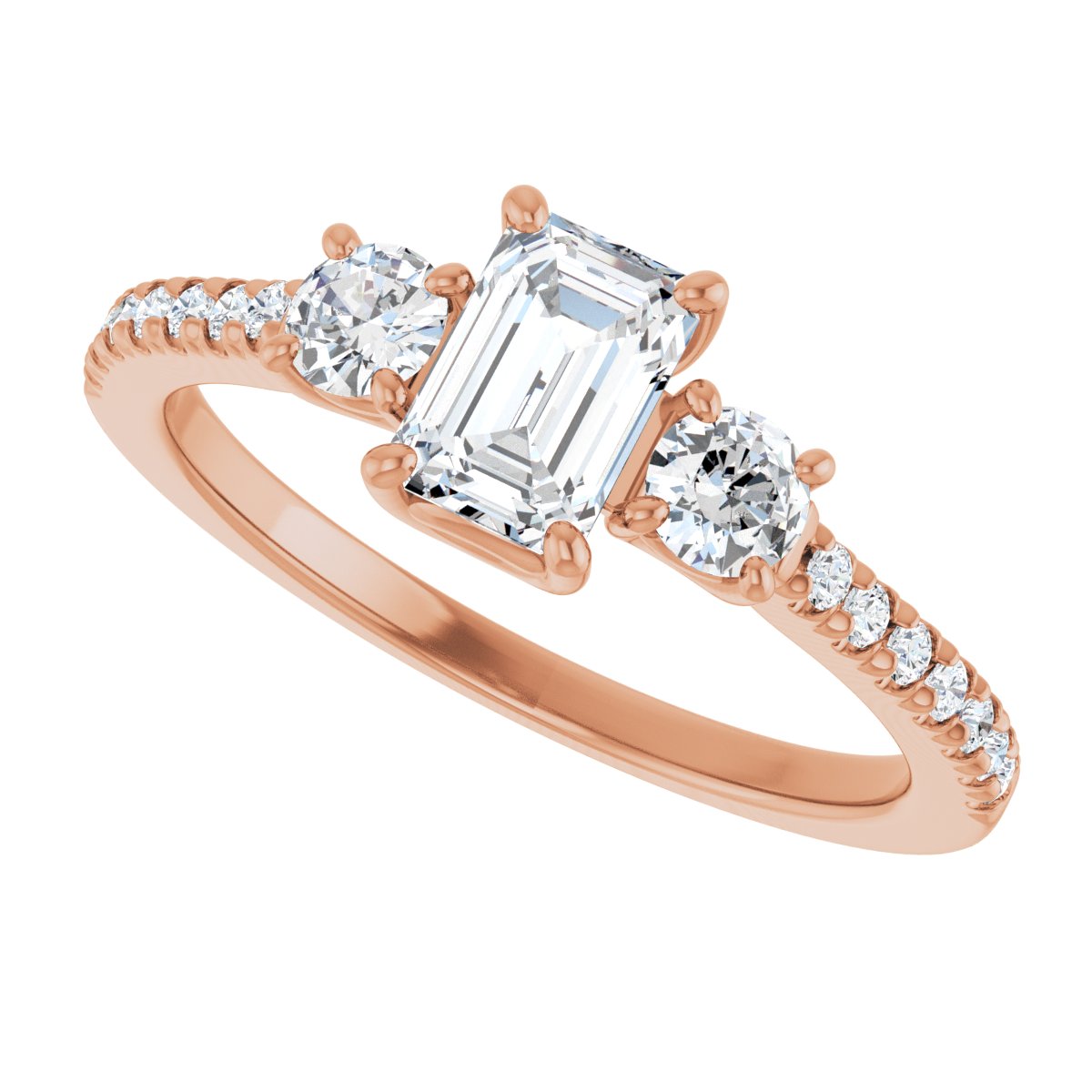 Emerald Accented Three-Stone Engagement Ring Semi-Mount - gallery - Series 123960