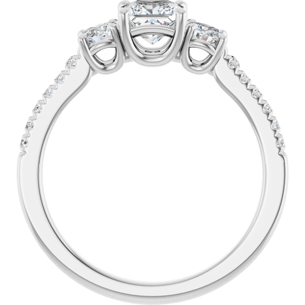 Square Accented Three-Stone Engagement Ring Semi-Mount - gallery - Series 123960