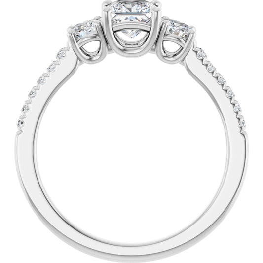 Square Accented Three-Stone Engagement Ring Semi-Mount - gallery - Series 123960