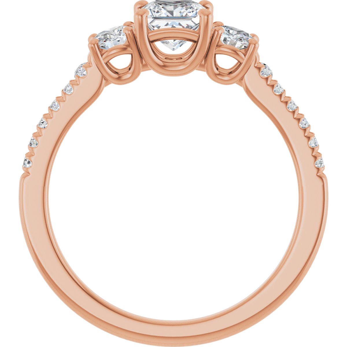 Square Accented Three-Stone Engagement Ring Semi-Mount - gallery - Series 123960