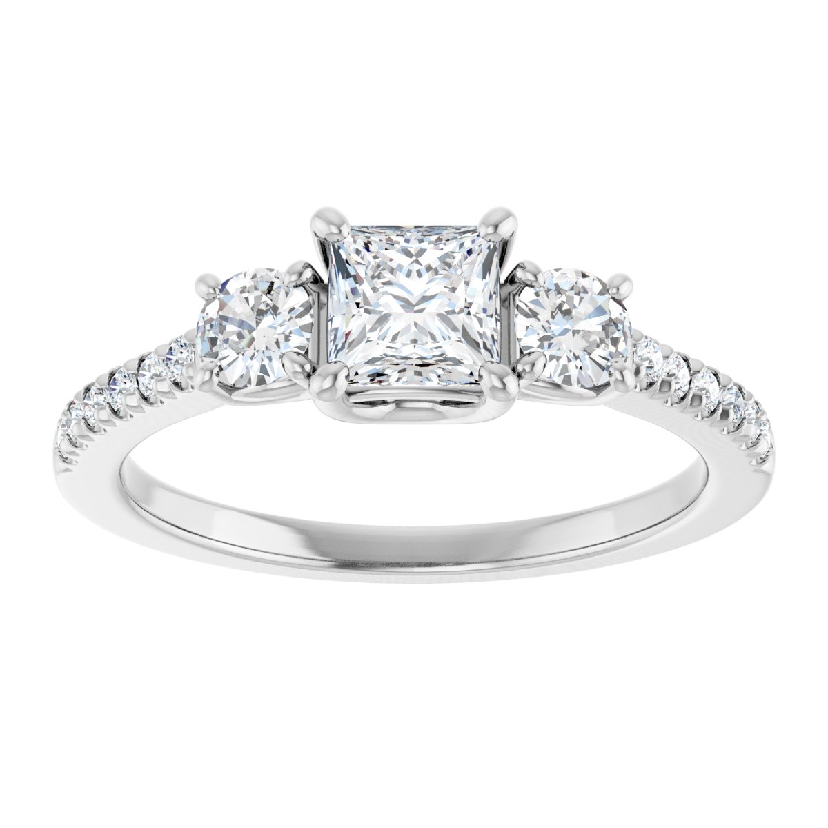 Square Accented Three-Stone Engagement Ring Semi-Mount - gallery - Series 123960