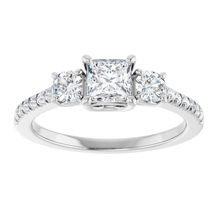 Square Accented Three-Stone Engagement Ring Semi-Mount - gallery - Series 123960