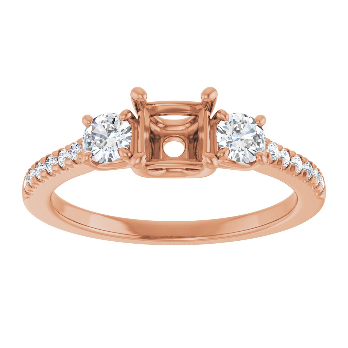 Square Accented Three-Stone Engagement Ring Semi-Mount - gallery - Series 123960
