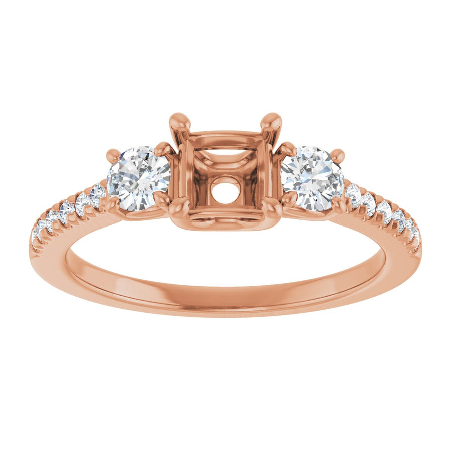 Square Accented Three-Stone Engagement Ring Semi-Mount - gallery - Series 123960