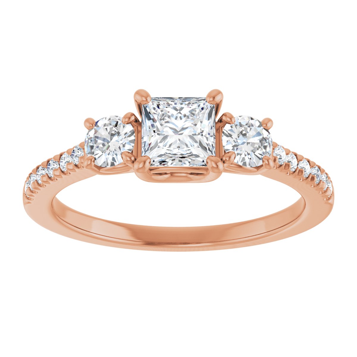 Square Accented Three-Stone Engagement Ring Semi-Mount - gallery - Series 123960