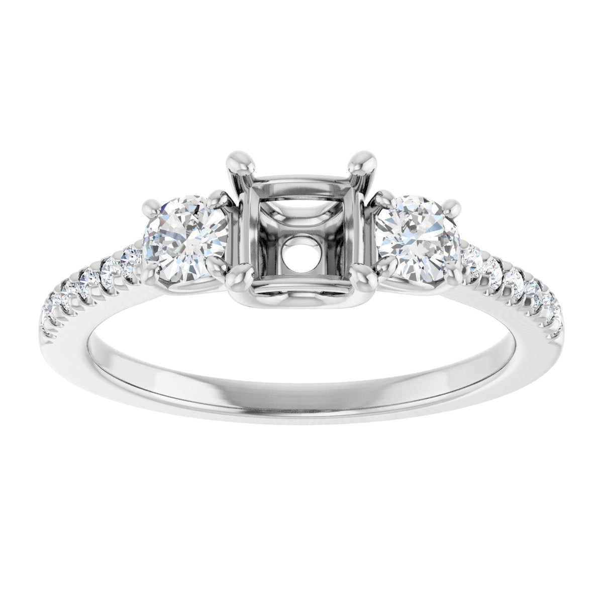 Square Accented Three-Stone Engagement Ring Semi-Mount - gallery - Series 123960