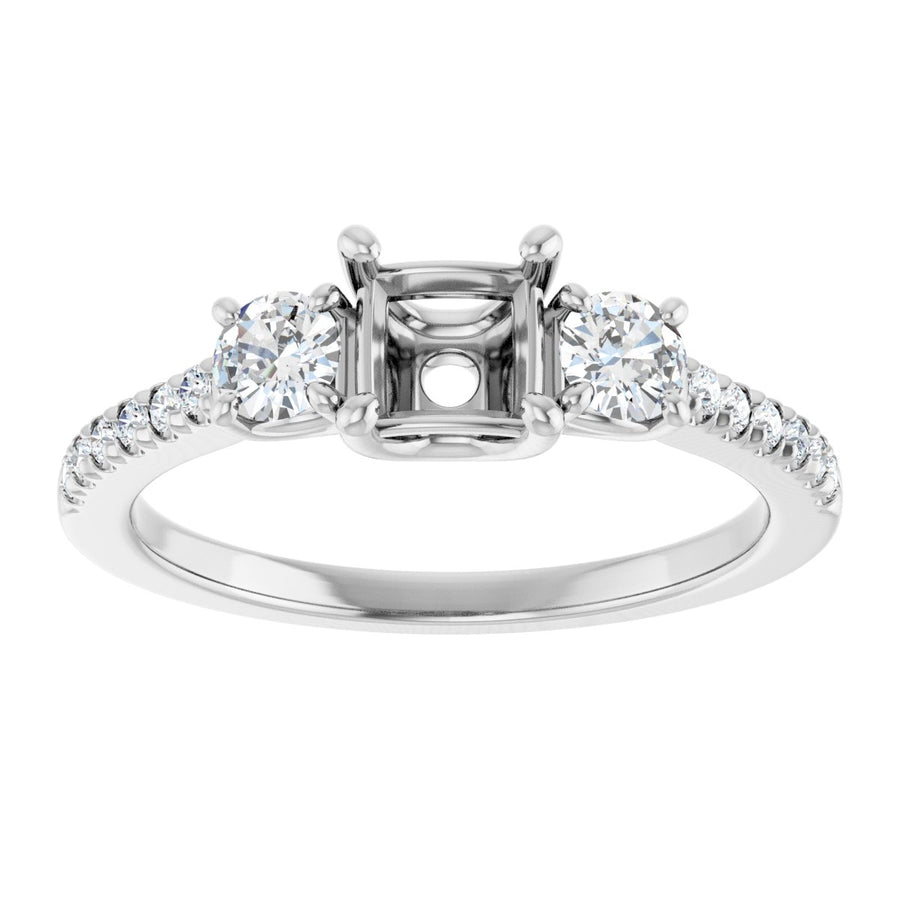 Square Accented Three-Stone Engagement Ring Semi-Mount - gallery - Series 123960