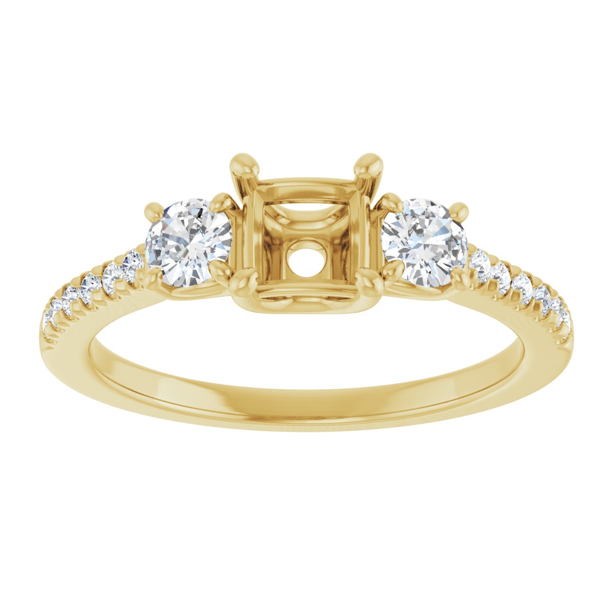 Square Accented Three-Stone Engagement Ring Semi-Mount - gallery - Series 123960