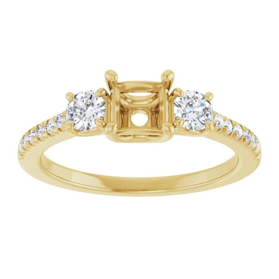 Square Accented Three-Stone Engagement Ring Semi-Mount - gallery - Series 123960
