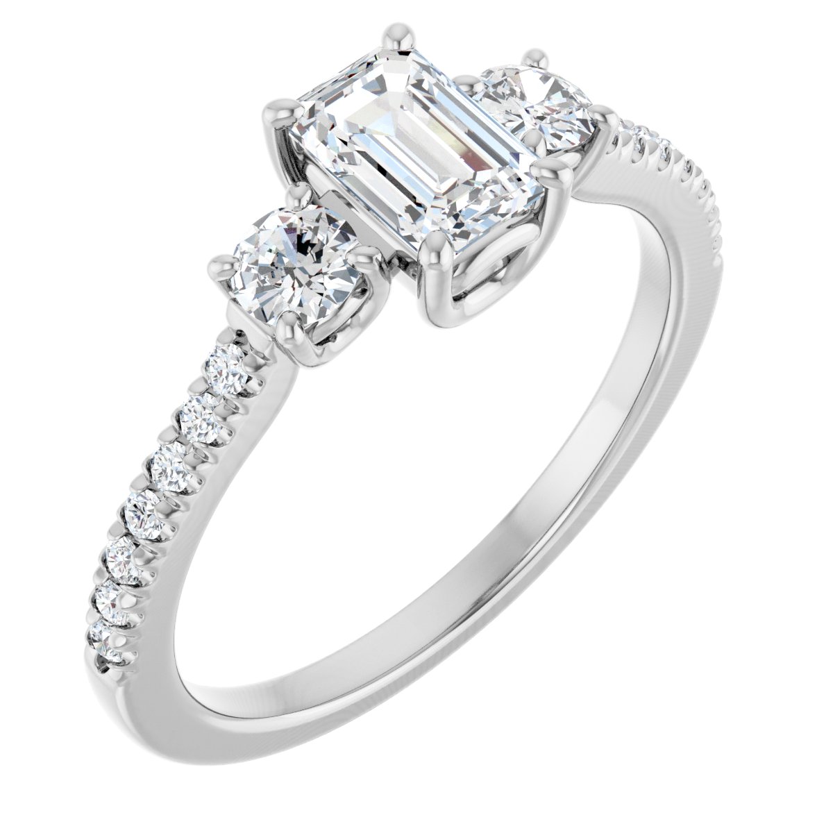 Natural Diamond Emerald Accented Three-Stone Engagement Ring Semi-Mount - Platinum - Series 123960