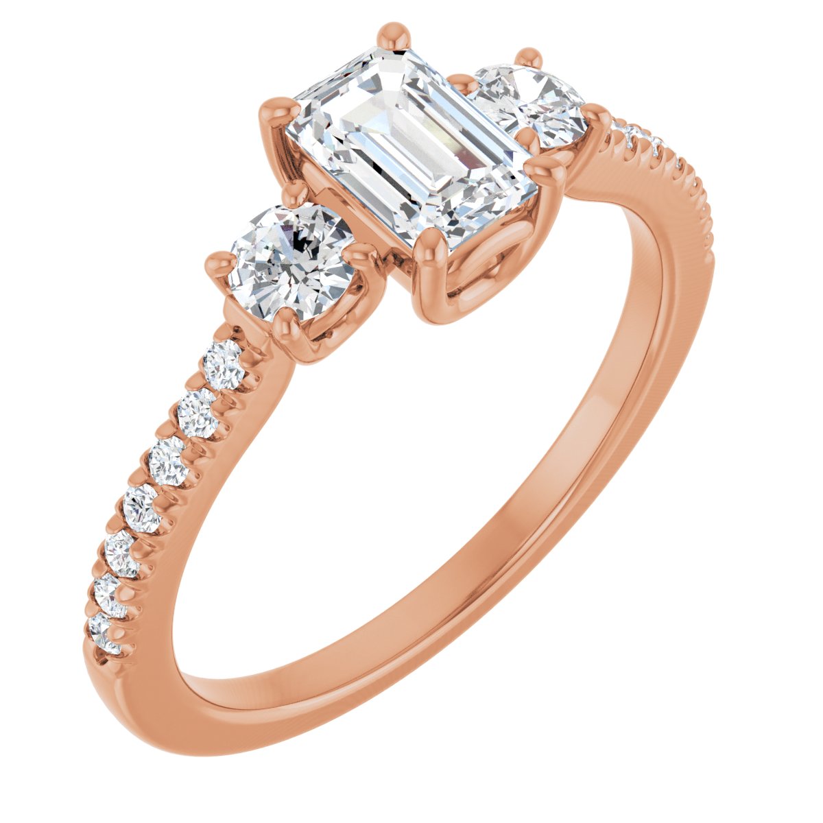 Natural Diamond Emerald Accented Three-Stone Engagement Ring Semi-Mount - 14K Rose Gold - Series 123960