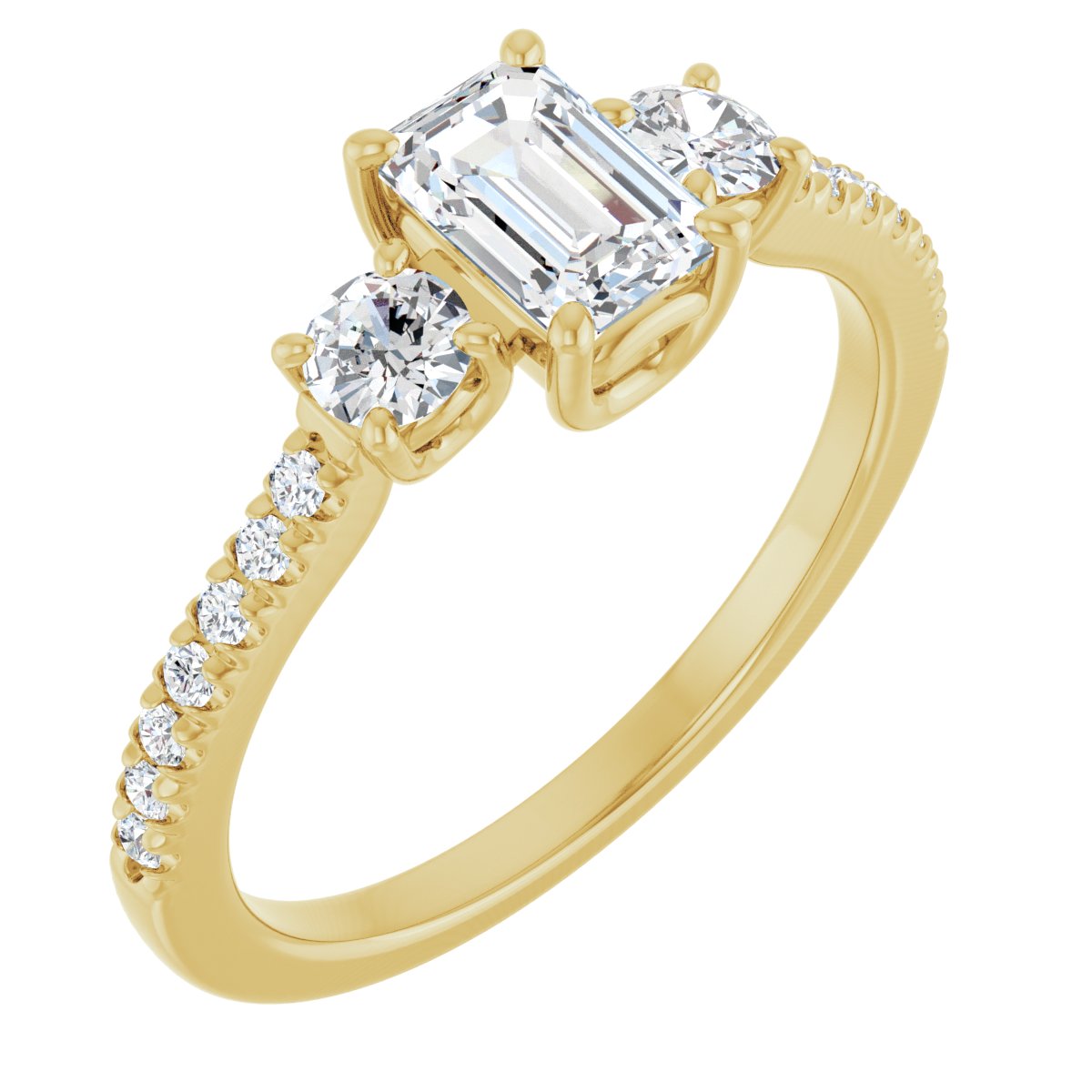 Natural Diamond Emerald Accented Three-Stone Engagement Ring Semi-Mount - 14K Yellow Gold - Series 123960