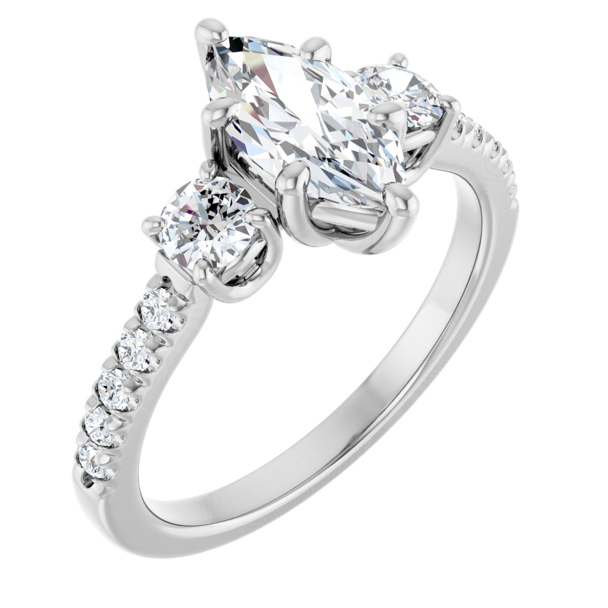 Natural Diamond Marquise Accented Three-Stone Engagement Ring Semi-Mount - Platinum - Series 123960