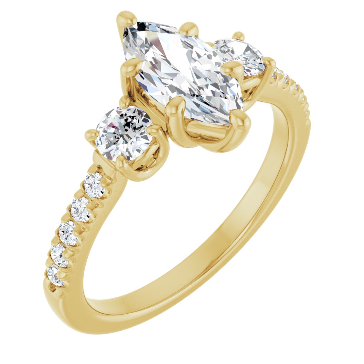 Natural Diamond Marquise Accented Three-Stone Engagement Ring Semi-Mount - 14K Yellow Gold - Series 123960