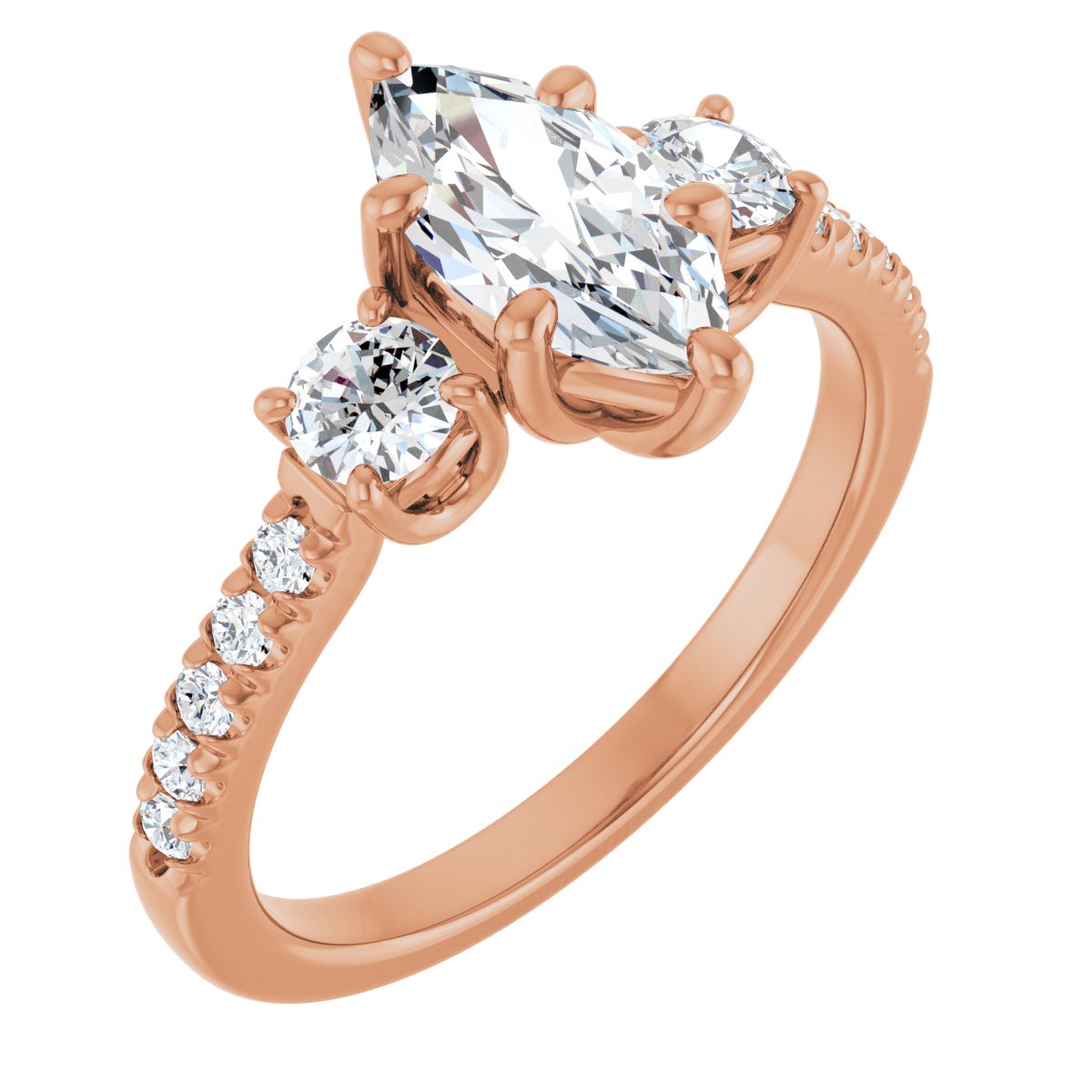 Natural Diamond Marquise Accented Three-Stone Engagement Ring Semi-Mount - 14K Rose Gold - Series 123960