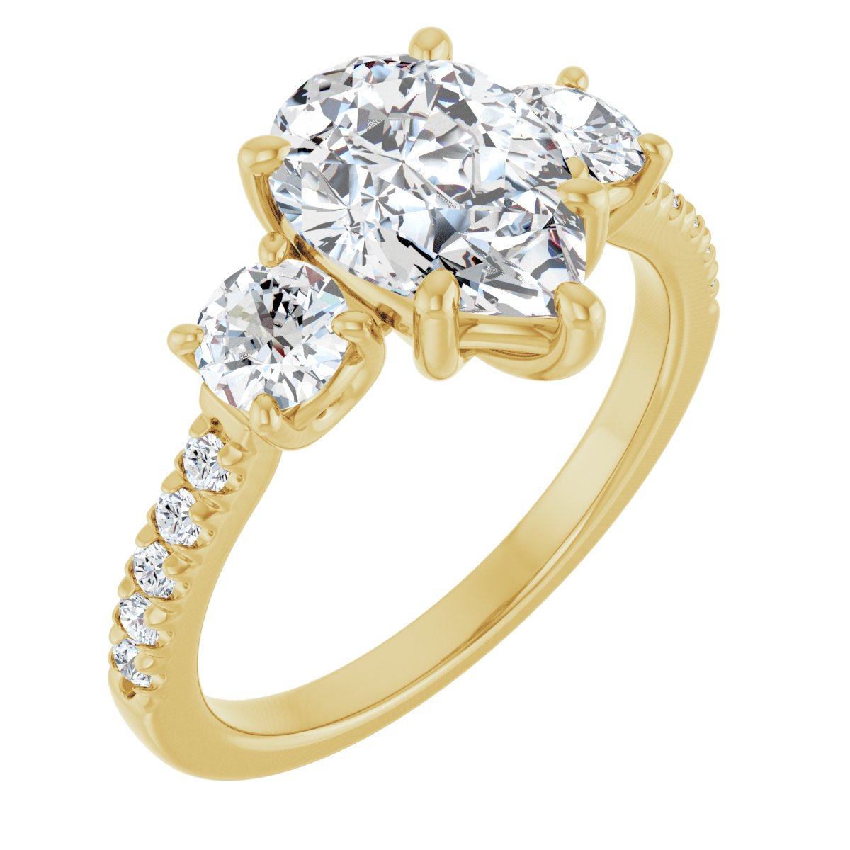 Natural Diamond Pear Accented Three-Stone Engagement Ring Semi-Mount - 14K Yellow Gold - Series 123960