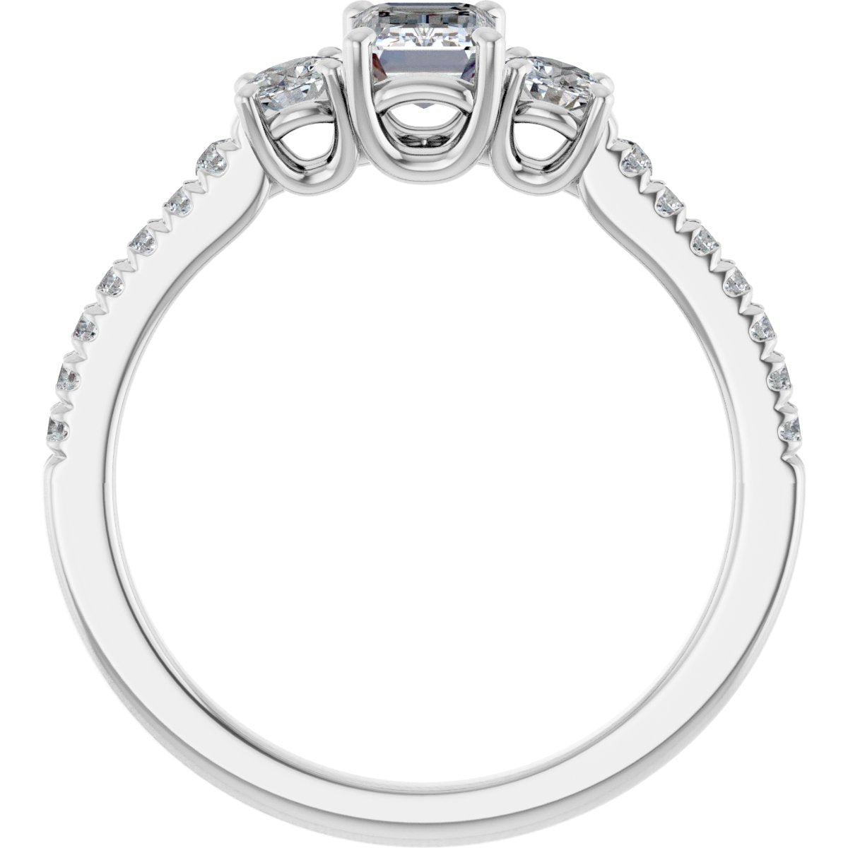 Emerald Accented Three-Stone Engagement Ring Semi-Mount - gallery - Series 123960
