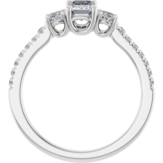 Emerald Accented Three-Stone Engagement Ring Semi-Mount - gallery - Series 123960
