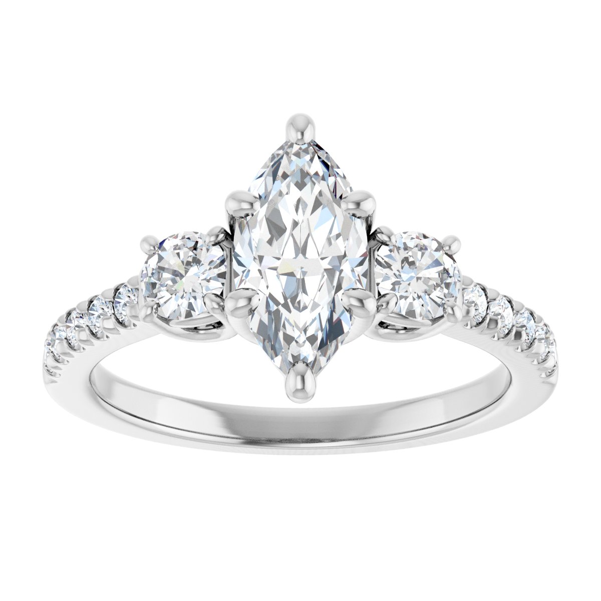 Marquise Accented Three-Stone Engagement Ring Semi-Mount - gallery - Series 123960